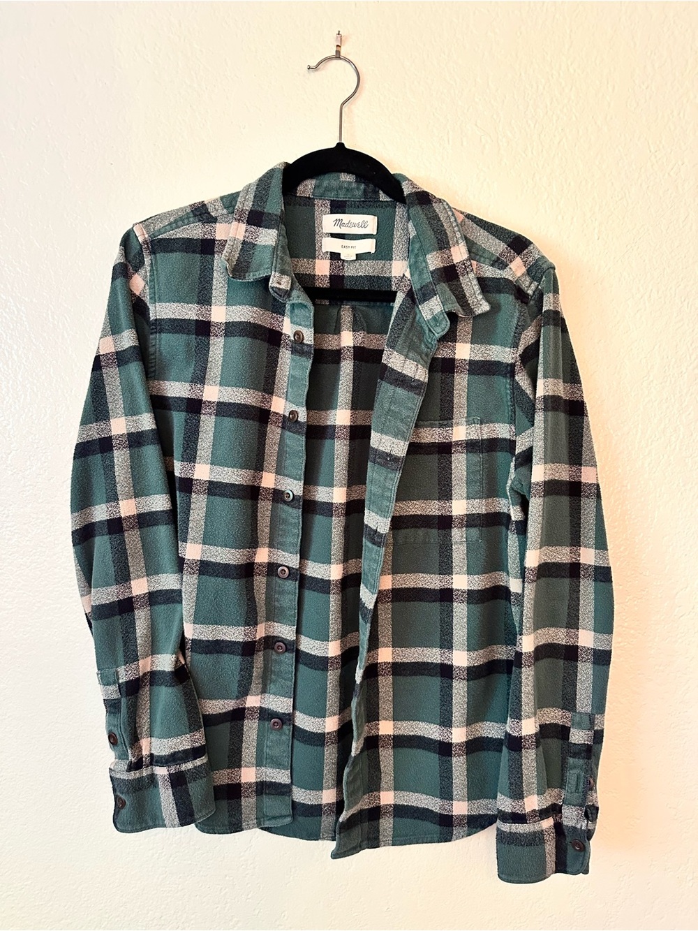 Madewell Easy Fit Green Plaid Button-Up Shirt 100% Cotton